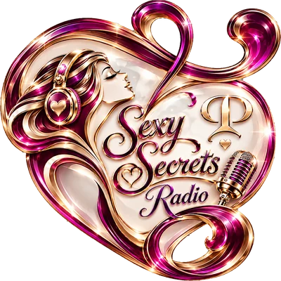 Sexy Secrets Radio logo: a pearl-white glass heart with purple, magenta and gold edging